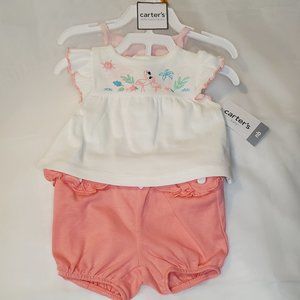 NWT Carter's Girls 5-Pc. Cotton Flamingo Top, Printed Bodysuit & Shorts Bundle